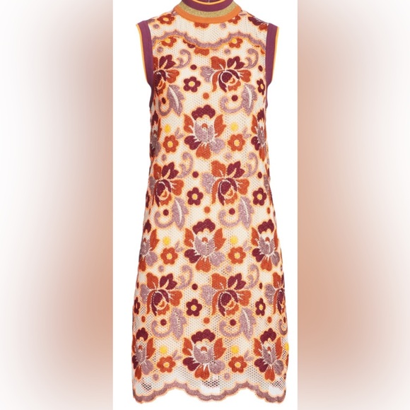 Burberry Edna Floral Crochet Sleeveless Mini Dress/Multicolor - Size 8 - Picture 8 of 15
